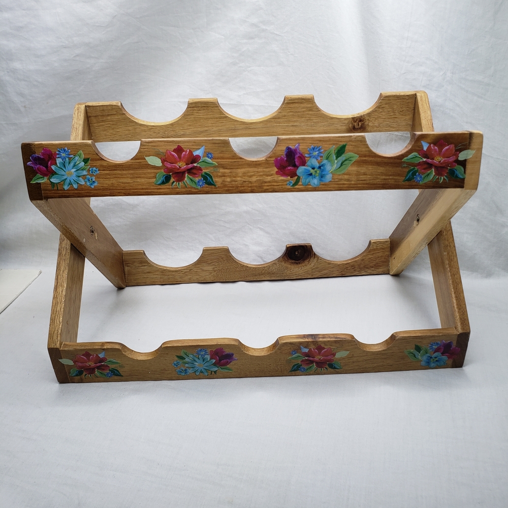 The Pioneer Woman Spring Bouquet 13.9-inch Acacia Wood Wine Rack